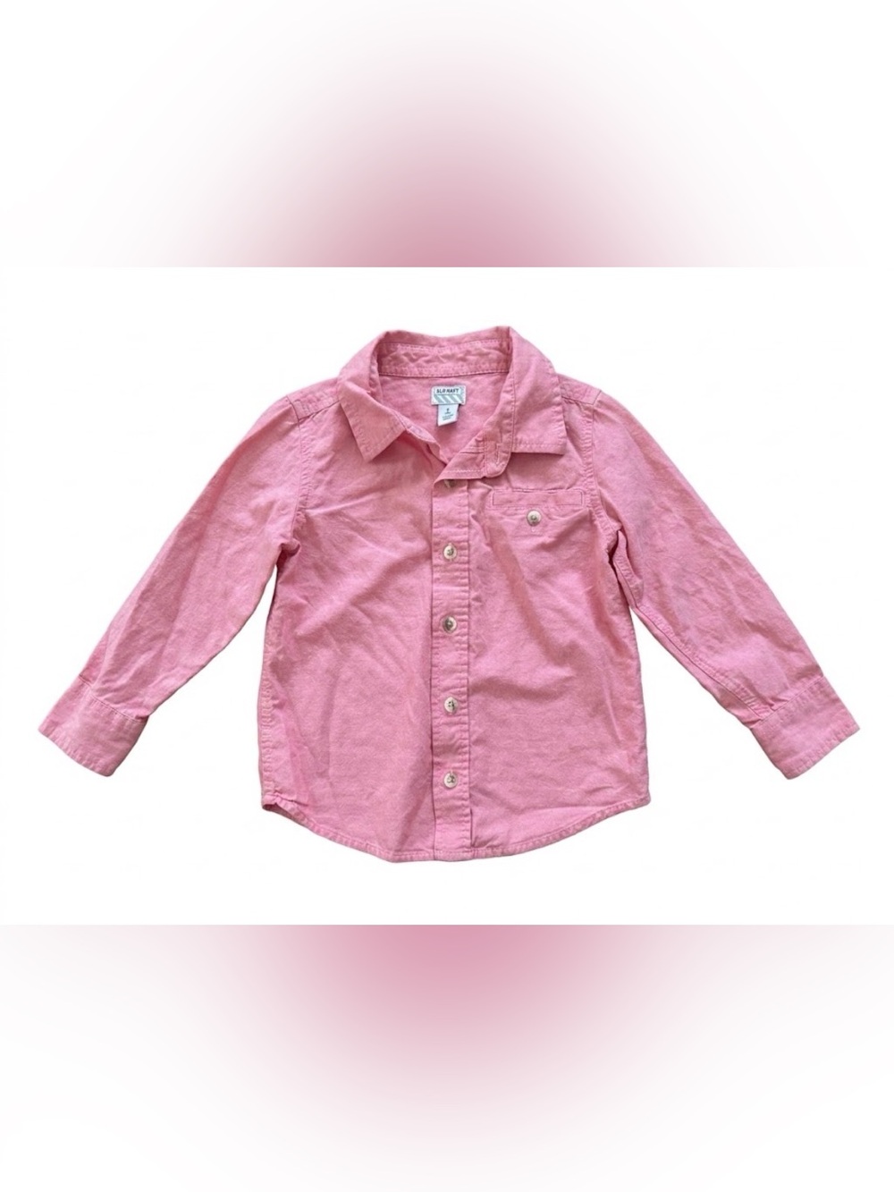 Old Navy Toddler Pink Linen Blend Look Button Down Shirt 4T Roll Tab Sleeve